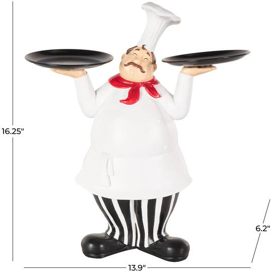 16.25" White Polystone Chef Kitchen Decorative Sculpture with Black Trays